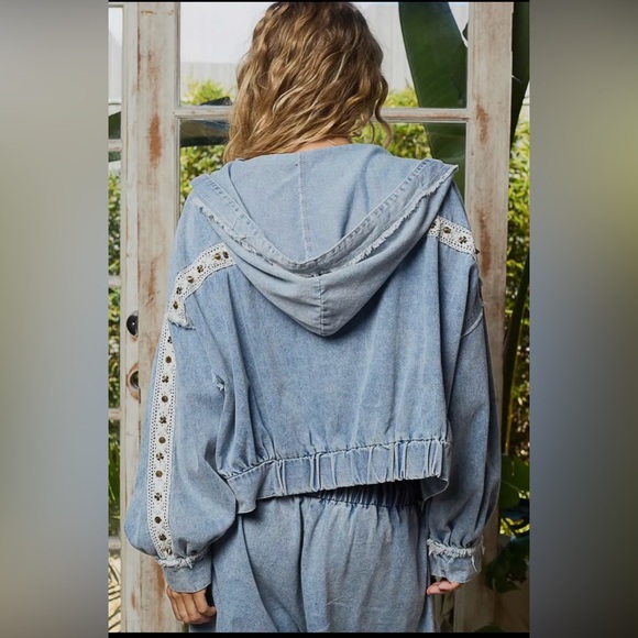 POL Denim Vintage Wash Studded lace embroidered Jogger pants and Jacket Set - Picture 7 of 9